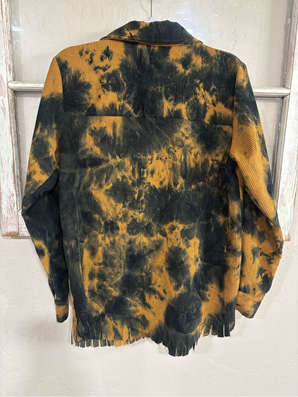 Women’s western Tie-Dye Corduroy Jean Jacket - Yellow & Black - Picture 4 of 4